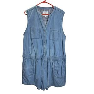 Torrid Denim Romper Sleeveless Button Front Tie Waist Pockets Women 2